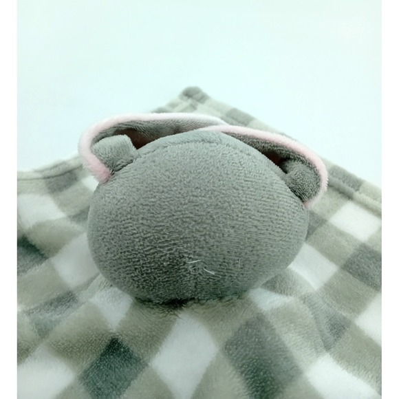 Lila & Jack Bunny Rabbit Lovey Blanket Rattle  Plush Gray Green Squares - Picture 3 of 6